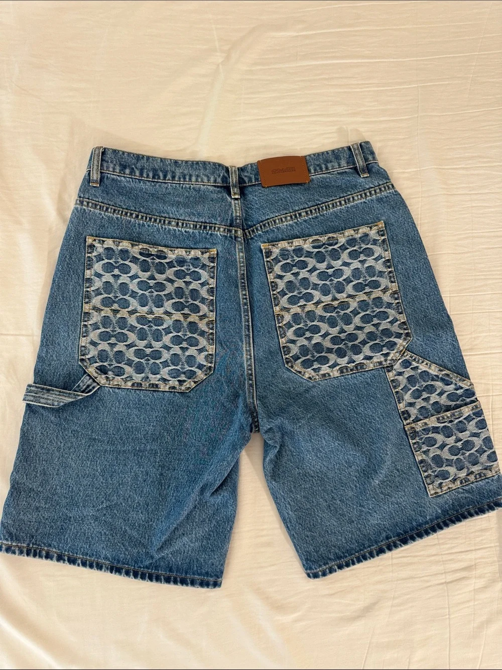Coach Men's Medium Blue Denim Carpenter skater Shorts with Signature Pocket